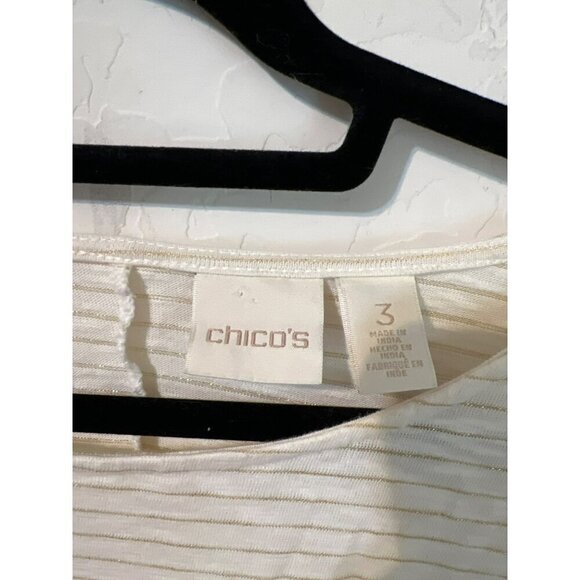 Chico's Sz 3 (US XL 16) White Long Sleeve Tee with Gold Stripes - Picture 3 of 7